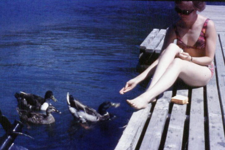  Anne feeding the ducks at lake at Gail's in BC July 1975 